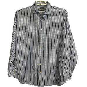 Thomas Dean Men's ‎ Blue White Striped Plaid Shirt